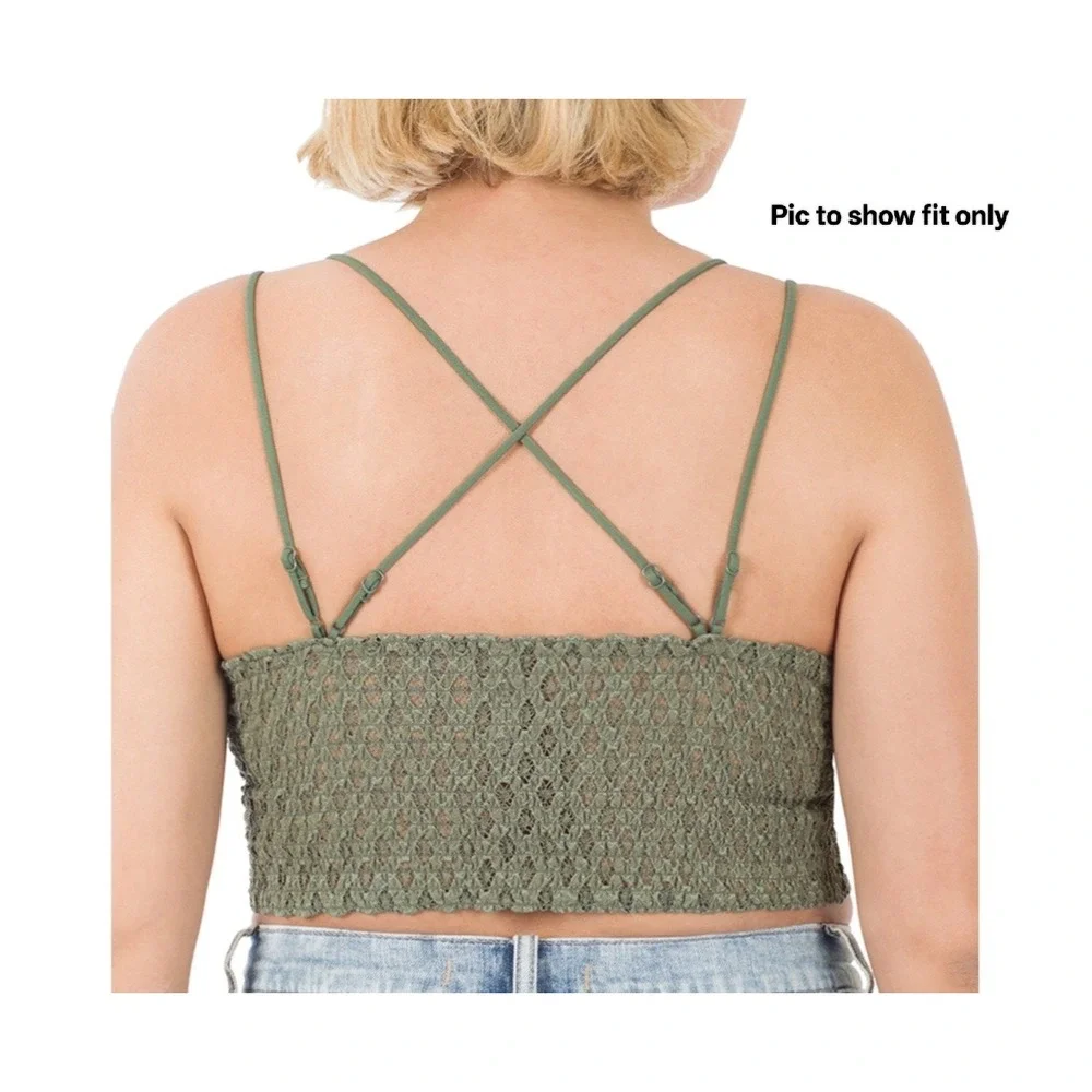 Zenana‎ Floral Lace Bralette Mint Longline Removable Pads boho 3X plus size